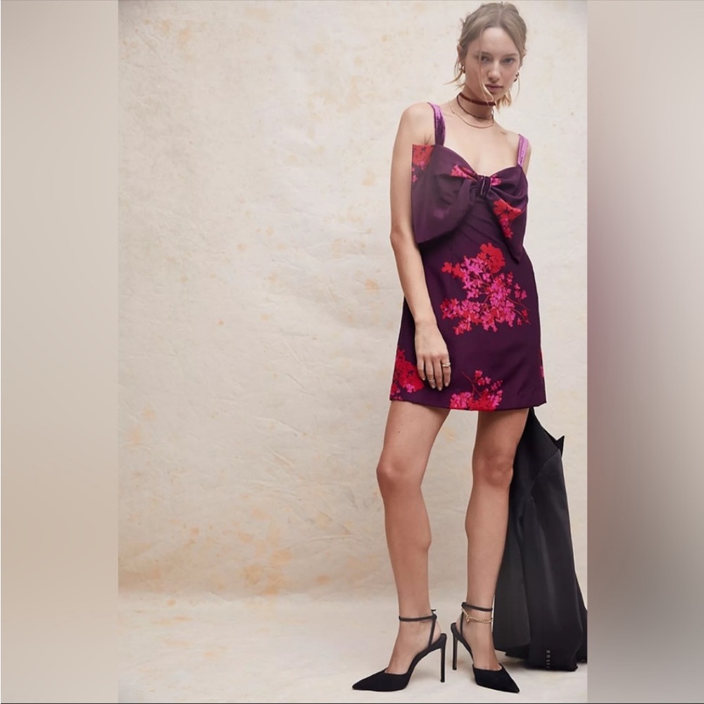FP Free People Tie a Bow MINI DRESS Velvet Floral NWT Dance Wedding Formal